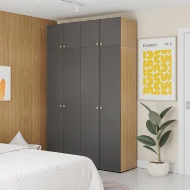 Imagem de Guarda-roupa 4 Módulos 8 Portas 6 Prateleiras Frame Cabecasa madeiramadeira Acácia/Grafite