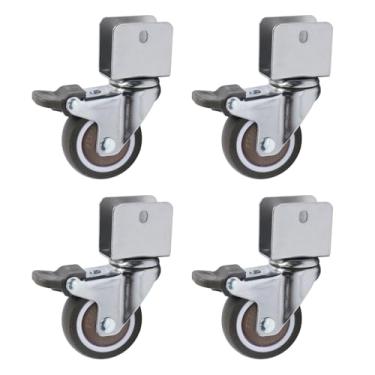 Imagem de Crapyt 4 peças de rodas giratórias de 5 cm com suporte em U de 3/10.2 cm, placa de rolamento de esferas de 360 graus, rodas giratórias para gabinete, rodízio de berço de borracha com trava lateral