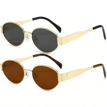 Imagem de AIEYEZO Óculos de sol polarizados para mulheres e homens, óculos de sol ovais, modernos, armação oval de metal, lentes de proteção UV400, Pacote com 2 (ouro/cinza + ouro/marrom), MM