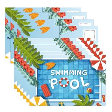Imagem de Pop Resin Pacote com 50 cartões postais olá verão piscina cartões de notas de verão 10 x 15 cm praia melancia sorvete abacaxi presentes cartões postais para decoração de festa tropical Havaí (cor 1)