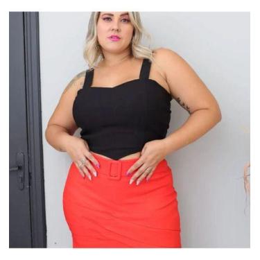 Imagem de Short Saia Plus Size Modelagem Grande Cós Alto Pregas Cinto - Bucci Bo