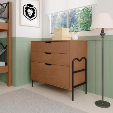 Imagem de Cômoda 3 Gavetas Cor Marrom Preto/Nature Oasis Estilo Retrô - Lion Loj