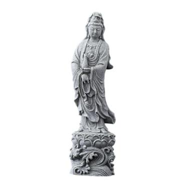 Imagem de Fenteer Estátua Guan Yin Feng Shui Kuanyin Estatueta Coleção de Artesanato Ornamento de Pedra Decorativa para Lareira Quarto Mesa Corredor