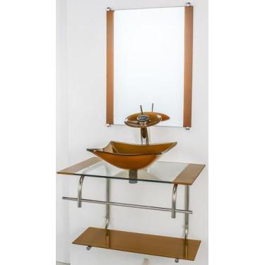 Imagem de Gabinete de vidro para banheiro inox 70cm cuba quadrada dourado real -