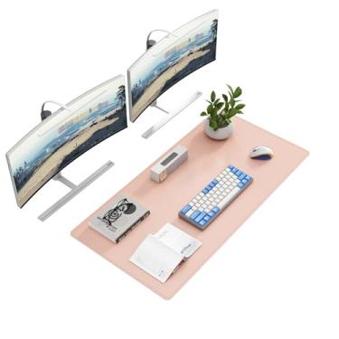 Imagem de DAWNTREES Protetor de mesa de couro, antiderrapante, grande tapete de mouse e teclado, à prova d'água para escritório e casa (rosa, 100 x 40 cm)