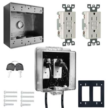 Imagem de PILISPARK Kit Universal De Proteção Para Tomada Elétrica À Prova Intempéries Com Trava, Caixa Externa, Pacote 2, Autoteste Gfci 15 A, Trava Bebês Uso Externo, 2 Vias