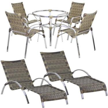 Imagem de Kit 4 Cadeiras e Mesa de Centro e 2 Espreguiçadeiras e Mesa em Alumíni