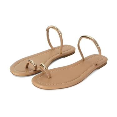 Imagem de SOVANYOU Sandálias femininas de dedo do pé sem fecho, sandálias de verão abertas para praia casual e roupas elegantes, Bronzeado, 35