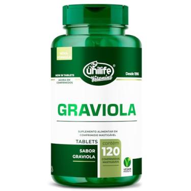 Imagem de Graviola 1000mg Unilife 120 Tabletes Mastigáveis Selênio Vitamina E C B1 B2 B5 B6 - Sabor Graviola