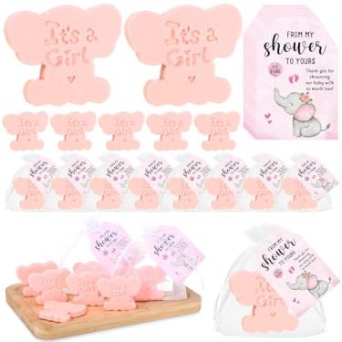 Imagem de Swiffen 50 conjuntos de sabonetes de chá de bebê para convidados, meninos, meninas, mini sabonetes perfumados feitos à mão com etiquetas de agradecimento e sacos de organza para chá de banho