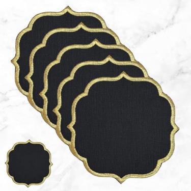 Imagem de Pacote com 50 guardanapos de coquetel de linho para bebidas, guardanapos de bar a granel, guardanapos de pano bordados, porta-copos de festa, eventos, casamentos, aniversários, 15 x 15 cm (ouro em