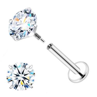 Imagem de Brincos de moissanite 16G 18G Cor D Clareza VVS1, Brincos de titânio G23 com rosca interna, joia de piercing preto prateado para cartilagem de concha Tragus Helix, pino de nariz hipoalergênico para