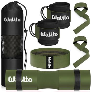 Imagem de WALITO Conjunto de 8 almofadas de barra para impulso no quadril - almofada de agachamento, acessórios de academia para mulheres com barra ruim, supino, com tiras de tornozelo de academia, faixas de