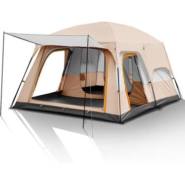 Imagem de Barraca De Acampamento Para 6/12 Pessoas Com Varanda, Tendas De Cabine Para Famílias Grandes 2 Quartos, Capa Dupla Para Chuva Instantânea Ao Ar Livre Para Festa, Caça, Caminhada
