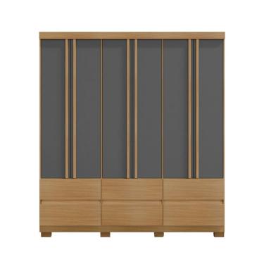 Imagem de Guarda Roupa Casal Vitória 6 Portas e 6 Gavetas Sem Espelho Carvalho Americano Grafite EdeCasaMoveis