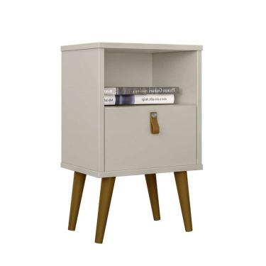 Imagem de Mesa de Cabeceira com 1 Gaveta 1 Nicho Pé Palito Alexa-Off White- EdeCasaMoveis