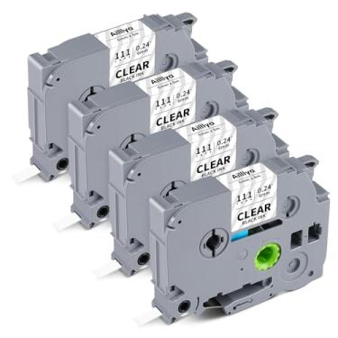 Imagem de Aililiya Pacote de 4 compatível com Brother Tze-111 Tze111 Tz-111 Tz111 6 mm fita de etiqueta preta em transparente Tze laminada transparente Tz 1/4 polegada refil de etiqueta para P Touch PT-H110