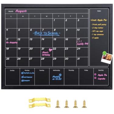 Imagem de Aitakatta Calendário de quadro-negro 3 em 1 para parede, calendário mensal e semanal magnético, quadro negro de 80 x 59,9 cm para parede com moldura de madeira preta, quadro-negro para decoração