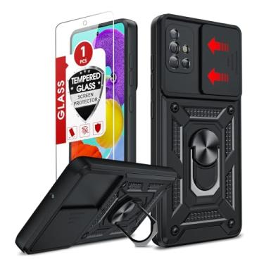 Imagem de LeYi Capa para celular Galaxy A51 4G: Capa para celular Samsung A51 4G com capa de câmera deslizante + protetor de tela de vidro, capa de celular de nível militar com suporte de anel de metal para