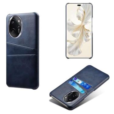 Imagem de Capas Compatível com Honor 100 Pro,Caso de couro PU-Tampa de telefone a prova de choque com 2 slots de cartão,Proteção anti-impressão digital e anti-gota-Blue