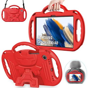 Imagem de AVAWO Capa infantil para Samsung Galaxy Tab A8 10,5 polegadas 2021, com alça, suporte leve à prova de choque, vermelho