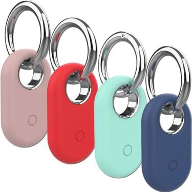 Imagem de Rzttwl Pacote com 4 capas compatíveis com Samsung Galaxy SmartTag 2, protetor de silicone GPS Tracker para Galaxy Smart Tag 2 com chaveiro (vermelho, verde, rosa, azul)