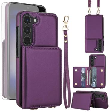 Imagem de Capa de celular para Samsung Galaxy S23 Plus S23+ 5G capa carteira celular com protetor de tela de vidro temperado alça de pulso com bloqueio de RFID S23plus 23S + S 23 23+ SM-S916U 16.8 cm feminino