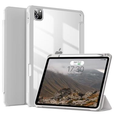 Imagem de JKSML Capa para iPad Pro 11, capa com suporte para lápis para iPad Pro 11 polegadas 4ª/3ª/2ª geração 2022/2021/2020, capa protetora transparente para iPad Pro 11, suporta carregamento Pencil 2, cinza