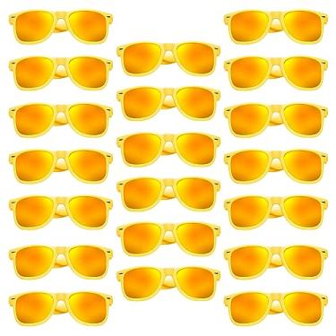 Imagem de Pibupibu Pacote com 20 óculos de sol amarelos volumosos, anos 80, 90, retrô, neon para festas, para mulheres e homens, lentes espelhadas