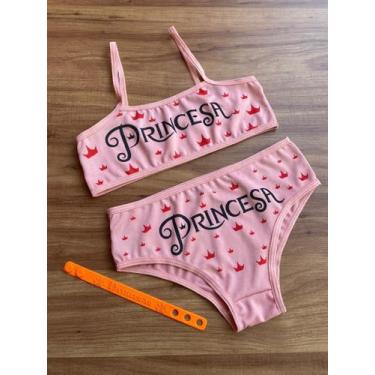 Imagem de Conjuntinho Infantil Menina Moça Estampado Calcinha e Top Com Pulseira