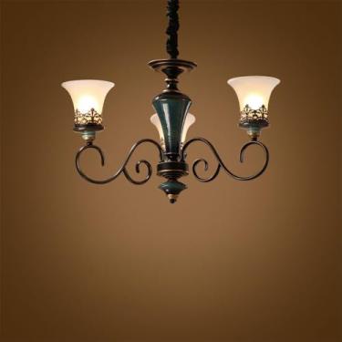 Imagem de Luxo Europeu Sala de Estar Lustre LED Americana Retro Cerâmica Restaurante Quarto Estudo Hotel Villa Café Lâmpada Pendente (P 3 Luzes)