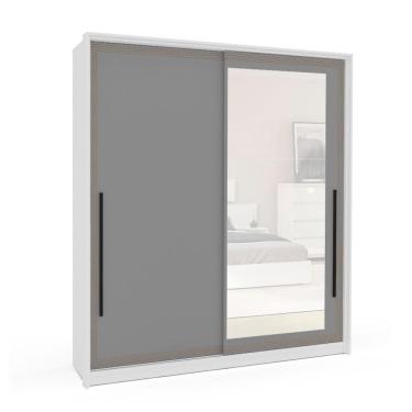 Imagem de Guarda-Roupa Casal com Espelho Valência 2 Portas 2 Gavetas Branco e Cinza