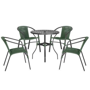 Imagem de 04 Cadeiras Floripa E Mesa Roma 80cm Preta Trama Verde
