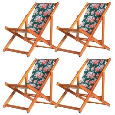 Imagem de Kit 4 Espreguiçadeiras Preguiçosa Dobrável sem Braço Mel em Madeira Maciça