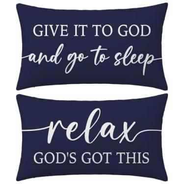 Imagem de HERHOME Capas de almofada cristãs 30 x 50 para cama conjunto de 2 - capa de almofada lombar azul marinho Faith - Give It to God and Go to Sleep/Relax God's Got This - Presente inspirador para ele