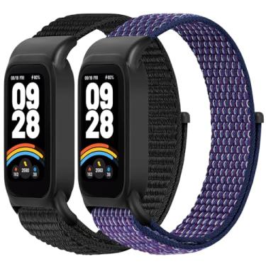 Imagem de WNIPH Pulseiras de relógio de nylon compatíveis com Xiaomi Smart Band 9 Active/Redmi Band 3, 2 peças de pulseiras esportivas respiráveis ajustáveis para mulheres e homens