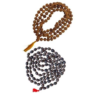 Imagem de NAISHA (pacote com 2 Rudraksha Mala 108+1 miçangas e Kamal Gatta Mala original (sementes de lótus) Himalaia natural 5 faces Panch Mukhi Rudraksha Semente, Japa Mala
