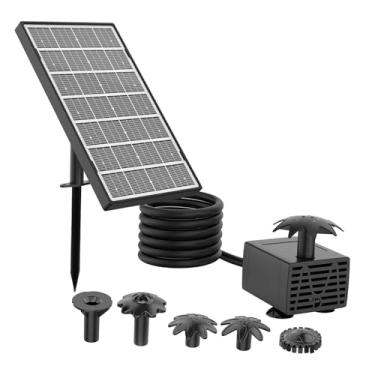 Imagem de Fenteer Bomba solar para fonte de banho de pássaros, com vários bicos, flutuante, fonte de água solar de 3,5 W para lago, aquário, jardim e pátio