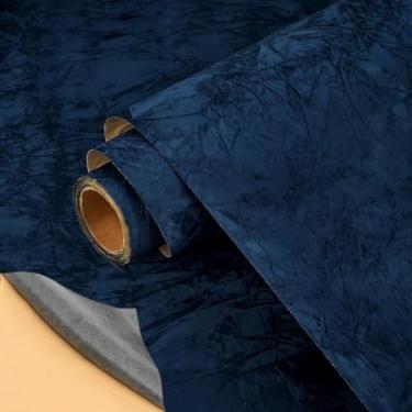 Imagem de Forro de papel autoadesivo de veludo para gaveta de joias, tecido artesanal, descascar e colar, forro de veludo macio para gaveta faça você mesmo (17,7 x 78,20 cm azul escuro)