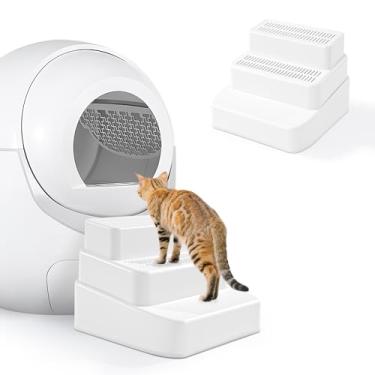 Imagem de BALAPET Rampa de caixa de areia ajustável de 3 degraus com função de filtro, armadilha de areia removível, escada de areia antiderrapante para gatos pequenos e idosos (branco)