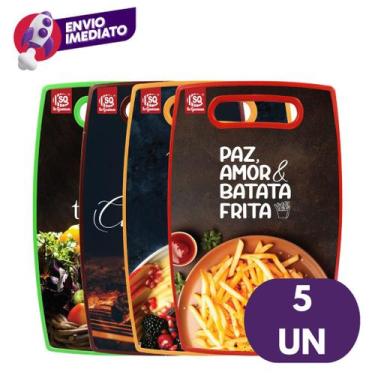 Imagem de Kit Tábua Corte Decorada Plástico 37cm Retangular Colorida Churrasco C