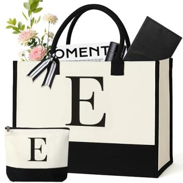 Imagem de GENGBIN Sacola de lona personalizada, presente monograma com zíper para mulheres, Branco, One Size