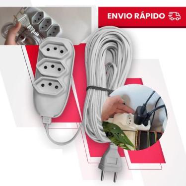 Imagem de Extensão Elétrica 2, 3, 5, 10 Metros Branca Extensão Compacta Tripolar