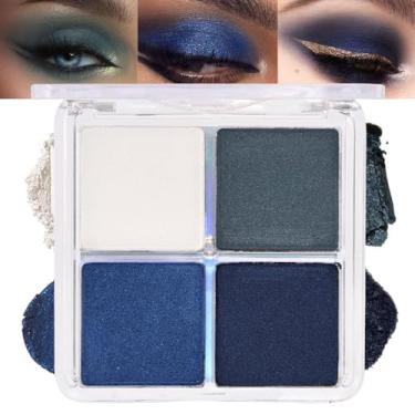 Imagem de Paleta de sombras de olhos 4 cores verde pavão escuro branco azul safira azul safira em pó, paleta de sombras altamente pigmentada à prova d'água fosco brilho creme quadriciclos paleta de sombras para