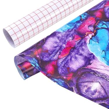 Imagem de Tintnut Vinil permanente mármore - 30,5 cm x 5 pés, rolo de vinil adesivo permanente azul e roxo, folhas de impermeabilização padrão aquarela para máquina de corte, autoadesivo de decoração de casa