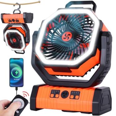 Imagem de TDLOL Ventilador de acampamento de 20000 mAh operado por bateria, ventilador portátil recarregável alimentado por bateria com luz LED, oscilação de 360° e temporizador de 8H, ventiladores essenciais