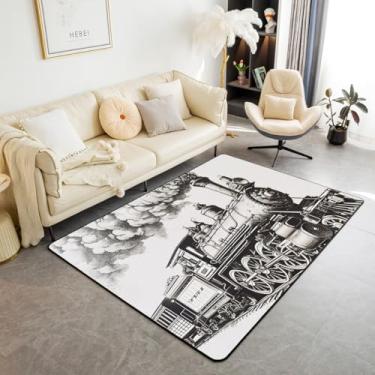 Imagem de Erosebridal Tapete para área de trem, 1,78 m x 90 cm, trem a vapor, tapete interno para crianças, meninos, meninas, adolescentes, retrô, vintage, trens, decorativo, lavável