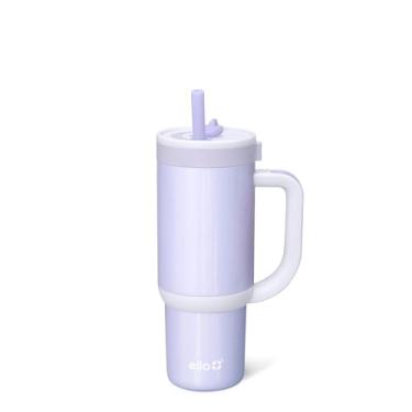 Imagem de Ello Copo infantil Oasis de 510 g com alça e canudo retrátil, copo de aço inoxidável isolado 100% à prova de vazamento, mantém frio por 18 horas, compatível com porta-copos, holográfico roxo
