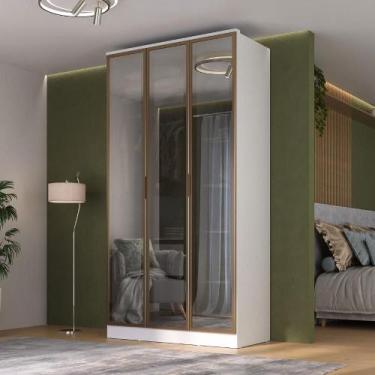 Imagem de Guarda Roupa Solteiro 1,20m 3 Portas Reflecta e LED 100% MDF - Mambel 