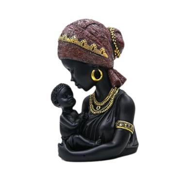 Imagem de IEUDNS Estátua de arte africana de mãe e filho, estatueta leve de busto africano, escultura de mãe e filho para lareira de mesa